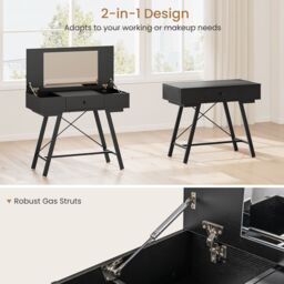 Costway Vanity Desk Flip Top Vanity Table with Mirror in Black - thumbnail 4