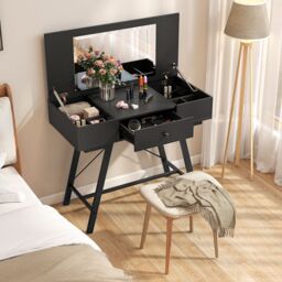 Costway Vanity Desk Flip Top Vanity Table with Mirror in Black - thumbnail 3