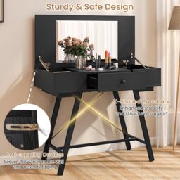 Costway Vanity Desk Flip Top Vanity Table with Mirror in Black - thumbnail 6