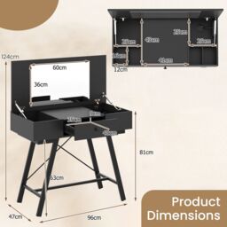 Costway Vanity Desk Flip Top Vanity Table with Mirror in Black - thumbnail 8