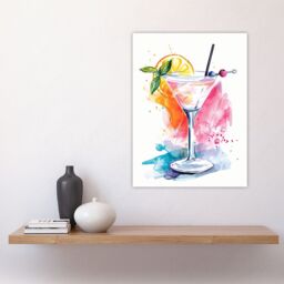 "Artery8 Manhattan Cocktail Bright Modern Watercolour Wall Art Print in Pink - Size: W24"" x H32""" - thumbnail 4