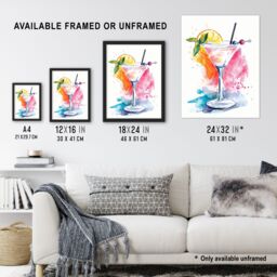 "Artery8 Manhattan Cocktail Bright Modern Watercolour Wall Art Print in Pink - Size: W24"" x H32""" - thumbnail 3