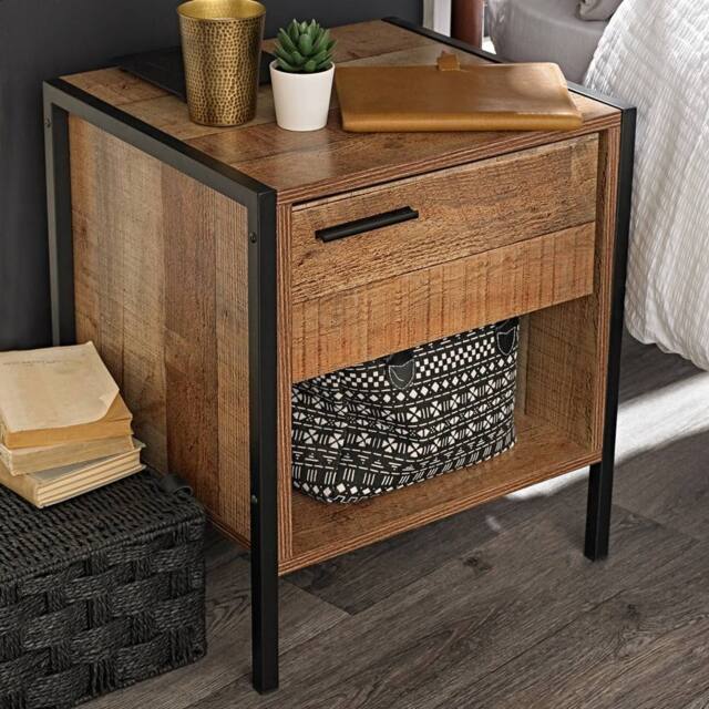 Lemon Pavilion Furniture Hoxton Bedside Cabinet - L40 x W43.8 x H50 cm - Distressed Oak Effect in Brown - Size: 1 Pack - image 1