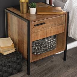 Lemon Pavilion Furniture Hoxton Bedside Cabinet - L40 x W43.8 x H50 cm - Distressed Oak Effect in Brown - Size: 1 Pack