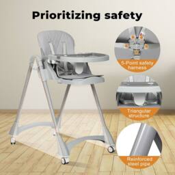 Dekko Baby High Chair 4 in 1 Foldable Toddler Feeding Table Adjustable in Grey - thumbnail 7