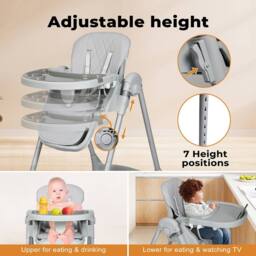 Dekko Baby High Chair 4 in 1 Foldable Toddler Feeding Table Adjustable in Grey - thumbnail 3