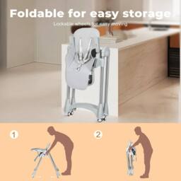 Dekko Baby High Chair 4 in 1 Foldable Toddler Feeding Table Adjustable in Grey - thumbnail 6