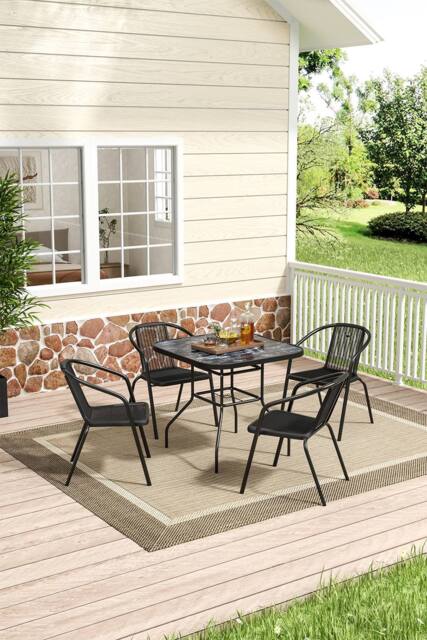 Living and Home Square Garden Tempered Glass Table with 4 PE Rattan Chairs - image 1