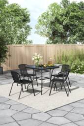 Living and Home Square Garden Tempered Glass Table with 4 PE Rattan Chairs - thumbnail 2