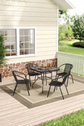 Living and Home Square Garden Tempered Glass Table with 4 PE Rattan Chairs