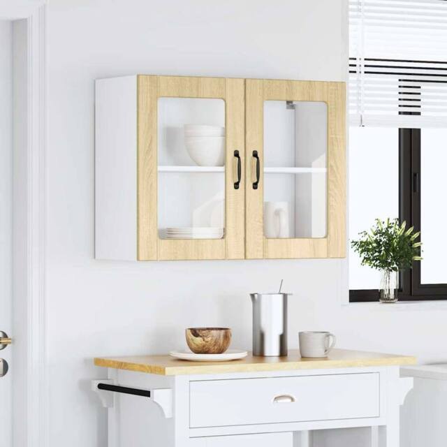Berkfield Home Kitchen Wall Cabinet with Glass Door Lucca Sonoma Oak Engineered Wood in Brown - image 1