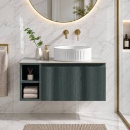 Bathroom Kingdom Flauto Smoked Sage Wall Hung Basin Vanity 800mm in Teal - thumbnail 3