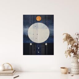 "Wee Blue Coo Wall Art Print Abstract Solar Eclipse Oil Painting Blue Orange Geometric Planetary Orbits Night Sky Poster - Size: W18"" x H24""" - thumbnail 4