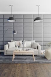 Aspire EasyMount Wall Mounted Upholstered Panels, Modular DIY Headboard in Eire Linen Fabric (Pack of 8) in Grey - thumbnail 4