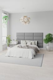 Aspire EasyMount Wall Mounted Upholstered Panels, Modular DIY Headboard in Eire Linen Fabric (Pack of 8) in Grey - thumbnail 3