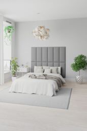Aspire EasyMount Wall Mounted Upholstered Panels, Modular DIY Headboard in Eire Linen Fabric (Pack of 8) in Grey