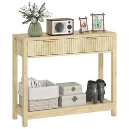 NESTLUNE Modern Console Table with Fluted Panel Drawers in Natural - Size: 100 cm x 15 cm - thumbnail 1