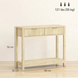 NESTLUNE Modern Console Table with Fluted Panel Drawers in Natural - Size: 100 cm x 15 cm - thumbnail 2