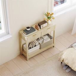 NESTLUNE Modern Console Table with Fluted Panel Drawers in Natural - Size: 100 cm x 15 cm - thumbnail 5