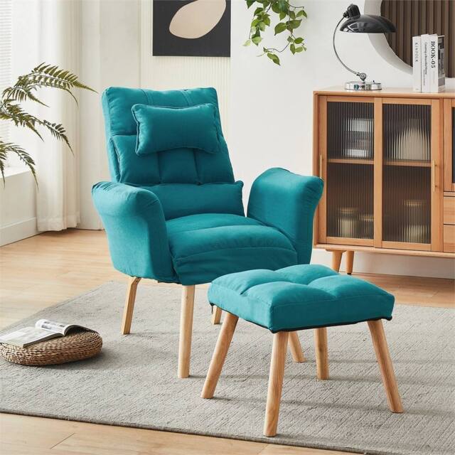 Kelvenix Blue Lazy Chair with Footstool Relax Lounge Chair Accent in Teal - image 1