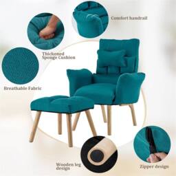 Kelvenix Blue Lazy Chair with Footstool Relax Lounge Chair Accent in Teal - thumbnail 6