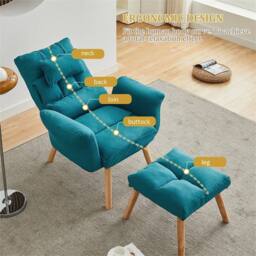 Kelvenix Blue Lazy Chair with Footstool Relax Lounge Chair Accent in Teal - thumbnail 5