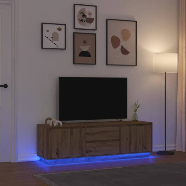 Berkfield Home TV Cabinet with LED Lights Artisan Oak 160.5x41x50 cm in Brown - image 1