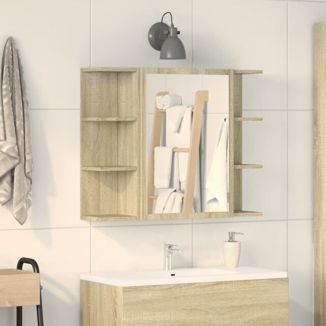 Berkfield Home Bathroom Mirror Cabinet Sonoma Oak 80x20.5x64 cm Engineered Wood in Brown - image 1