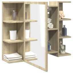 Berkfield Home Bathroom Mirror Cabinet Sonoma Oak 80x20.5x64 cm Engineered Wood in Brown - thumbnail 4