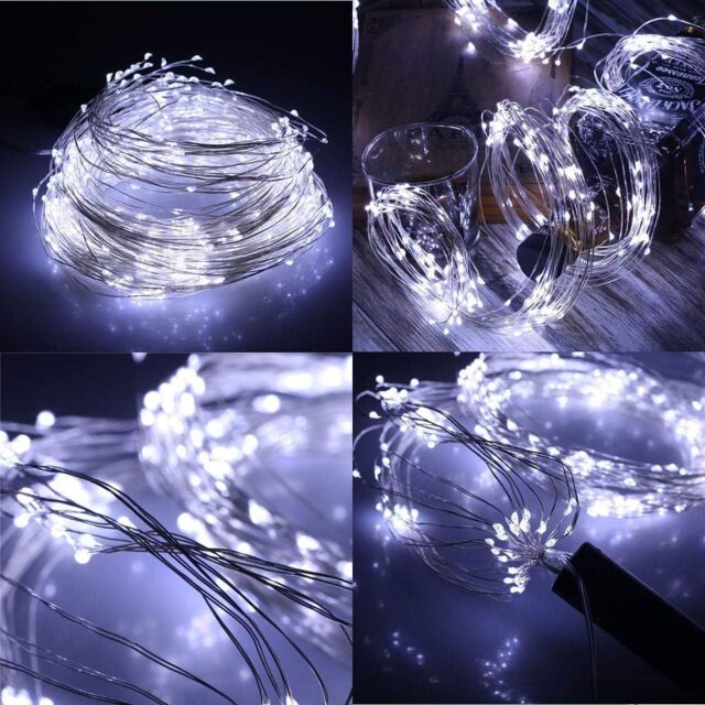Shatchi 2M Long 20 Cool White LED Lights Silver Copper Wire Indoor Battery Operated StringLights - image 1