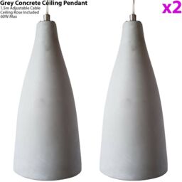 Loops 2x Concrete Ceiling Pendant Light 240V Retro Grey Hanging LED Kitchen Lamp Kit - thumbnail 2