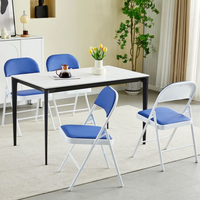 MCC Direct Set of 4 Folding Dining Chairs Metal Frame Padded Seats in Blue - image 1