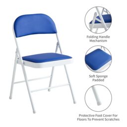 MCC Direct Set of 4 Folding Dining Chairs Metal Frame Padded Seats in Blue - thumbnail 2