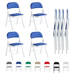 MCC Direct Set of 4 Folding Dining Chairs Metal Frame Padded Seats in Blue - thumbnail 6