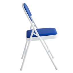 MCC Direct Set of 4 Folding Dining Chairs Metal Frame Padded Seats in Blue - thumbnail 3