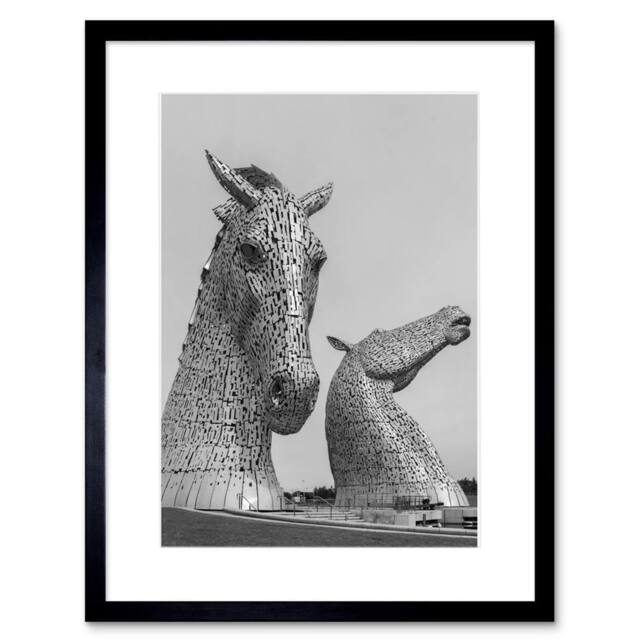 "Artery8 Kelpies Horse Sculptures Falkirk Scotland 12x16"" Framed Wall Art Print in Grey - Size: W12"" x H16""" - image 1