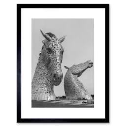 "Artery8 Kelpies Horse Sculptures Falkirk Scotland 12x16"" Framed Wall Art Print in Grey - Size: W12"" x H16""" - thumbnail 1