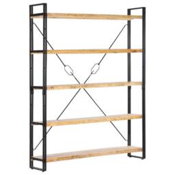 Berkfield Home 5-Tier Bookcase 140x30x180 cm Solid Mango Wood in Brown - Size: 140 x 30 x 180 cm - thumbnail 1