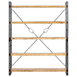 Berkfield Home 5-Tier Bookcase 140x30x180 cm Solid Mango Wood in Brown - Size: 140 x 30 x 180 cm - thumbnail 2