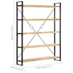 Berkfield Home 5-Tier Bookcase 140x30x180 cm Solid Mango Wood in Brown - Size: 140 x 30 x 180 cm - thumbnail 6