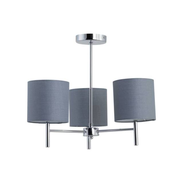First Choice Lighting Brea - Chrome 3 Light Fitting with Grey Cotton Shade in Silver - image 1