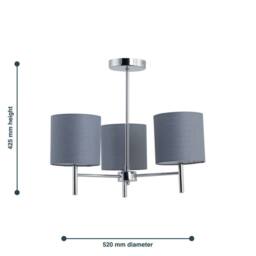 First Choice Lighting Brea - Chrome 3 Light Fitting with Grey Cotton Shade in Silver - thumbnail 5