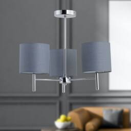 First Choice Lighting Brea - Chrome 3 Light Fitting with Grey Cotton Shade in Silver - thumbnail 4