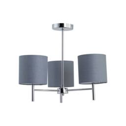 First Choice Lighting Brea - Chrome 3 Light Fitting with Grey Cotton Shade in Silver - thumbnail 1