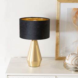 ValueLights Jax Gold Dimmable Touch Table Lamp with Velvet Drum & Gold Inner Shade & Bulb in Black - thumbnail 3