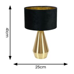 ValueLights Jax Gold Dimmable Touch Table Lamp with Velvet Drum & Gold Inner Shade & Bulb in Black - thumbnail 4
