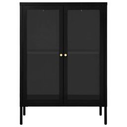 Berkfield Home Sideboard Black 75x35x105 cm Steel & Glass - Size: 75 x 35 x 105 cm - thumbnail 3