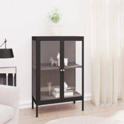 Berkfield Home Sideboard Black 75x35x105 cm Steel & Glass - Size: 75 x 35 x 105 cm