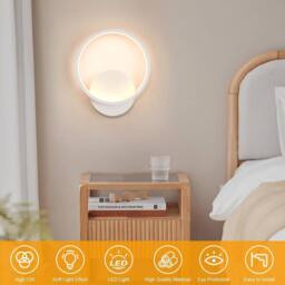Goeco Indoor LED Wall Light 12W Round Modern Wall Light 3000K White Ø20 cm - thumbnail 2