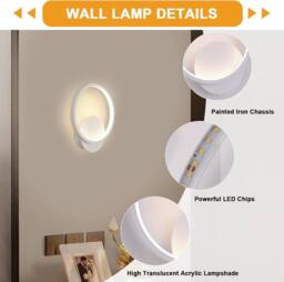Goeco Indoor LED Wall Light 12W Round Modern Wall Light 3000K White Ø20 cm - thumbnail 3